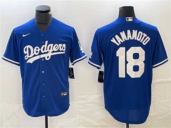 Mens Los Angeles Dodgers #18 Yoshinobu Yamamoto Blue Cool Base Stitched Jersey